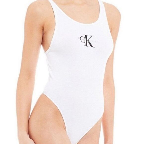 NWOT Calvin Klein White Logo Bodysuit Medium - Picture 1 of 6